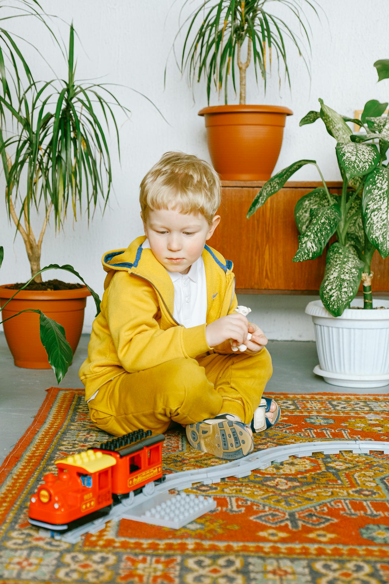 A little boy playing with his toy train | Source: Pexels