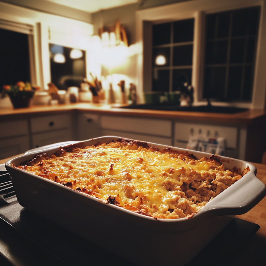 A casserole on a kitchen counter | Source: Midjourney