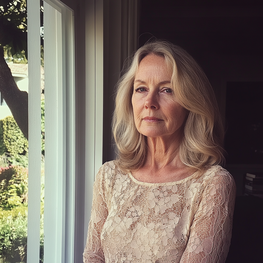 A woman standing by a window | Source: Midjourney