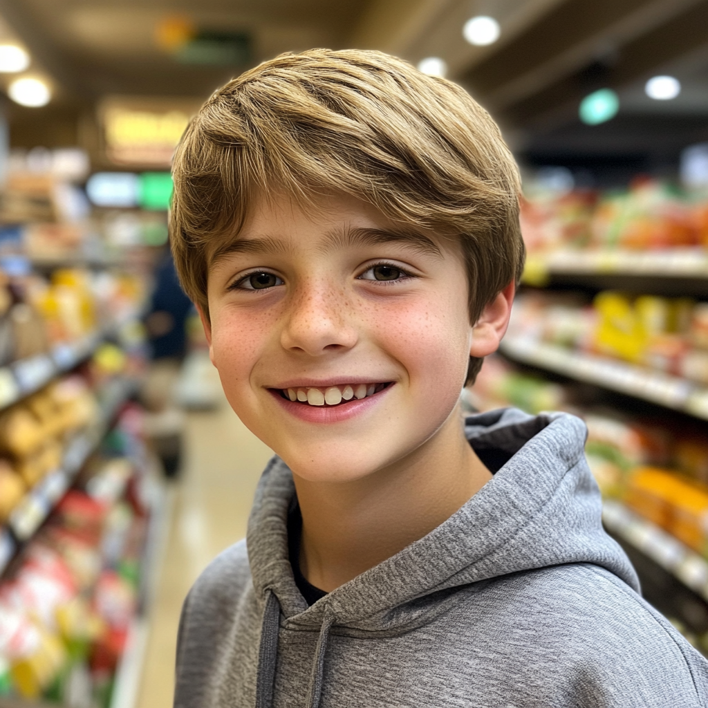 A boy in a grocery store | Source: Midjourney