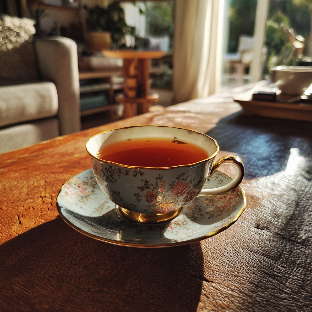A cup of tea on a table | Source: Midjourney