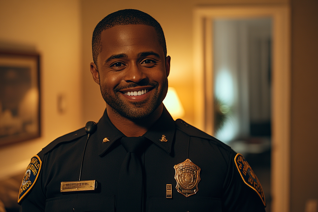 A police officer smiling | Source: Midjourney