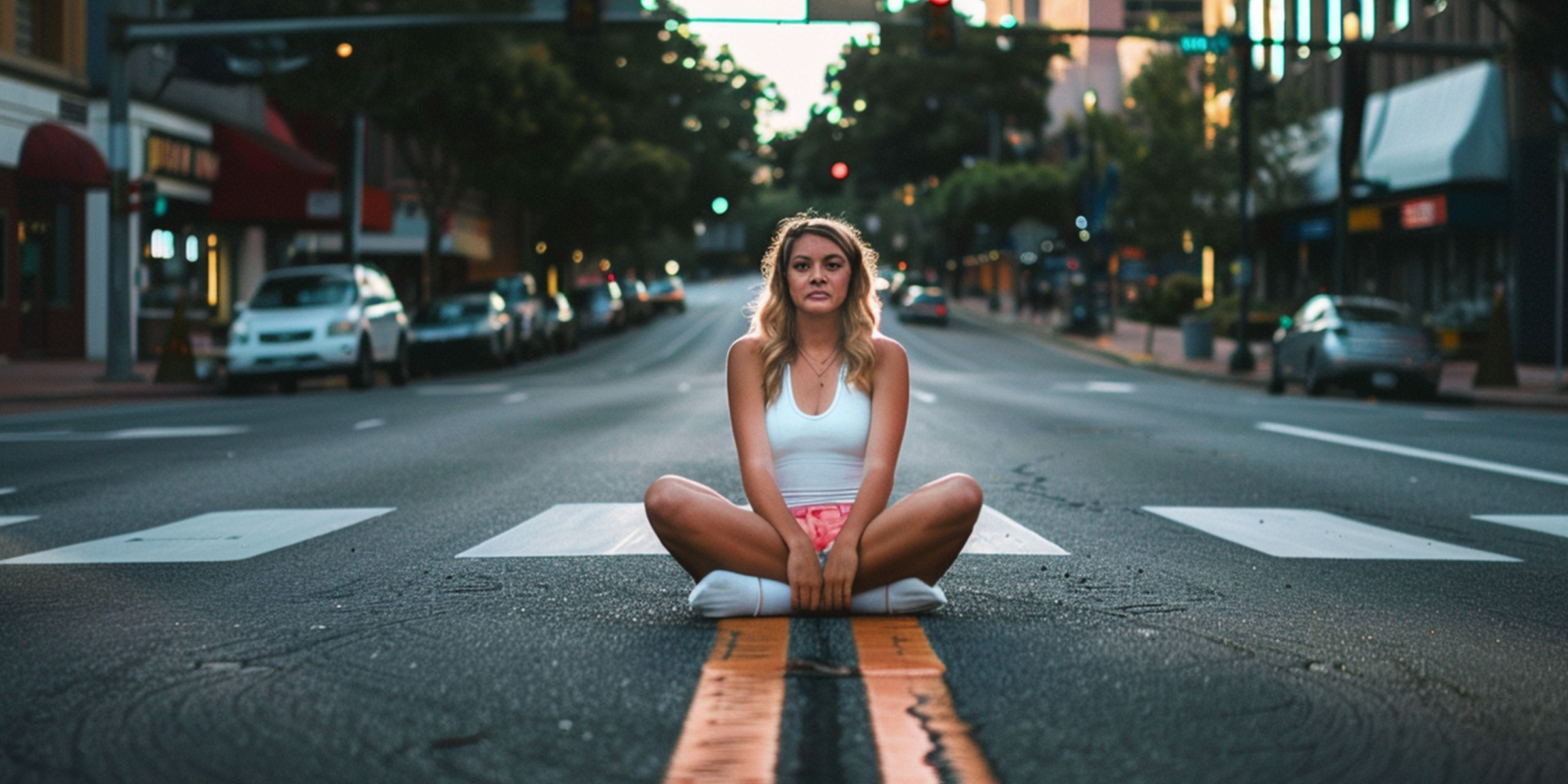 A woman in the middle of the road | Source: Midjourney