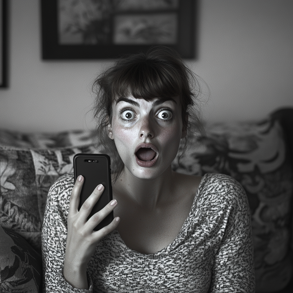 A shocked woman on a call | Source: Midjourney