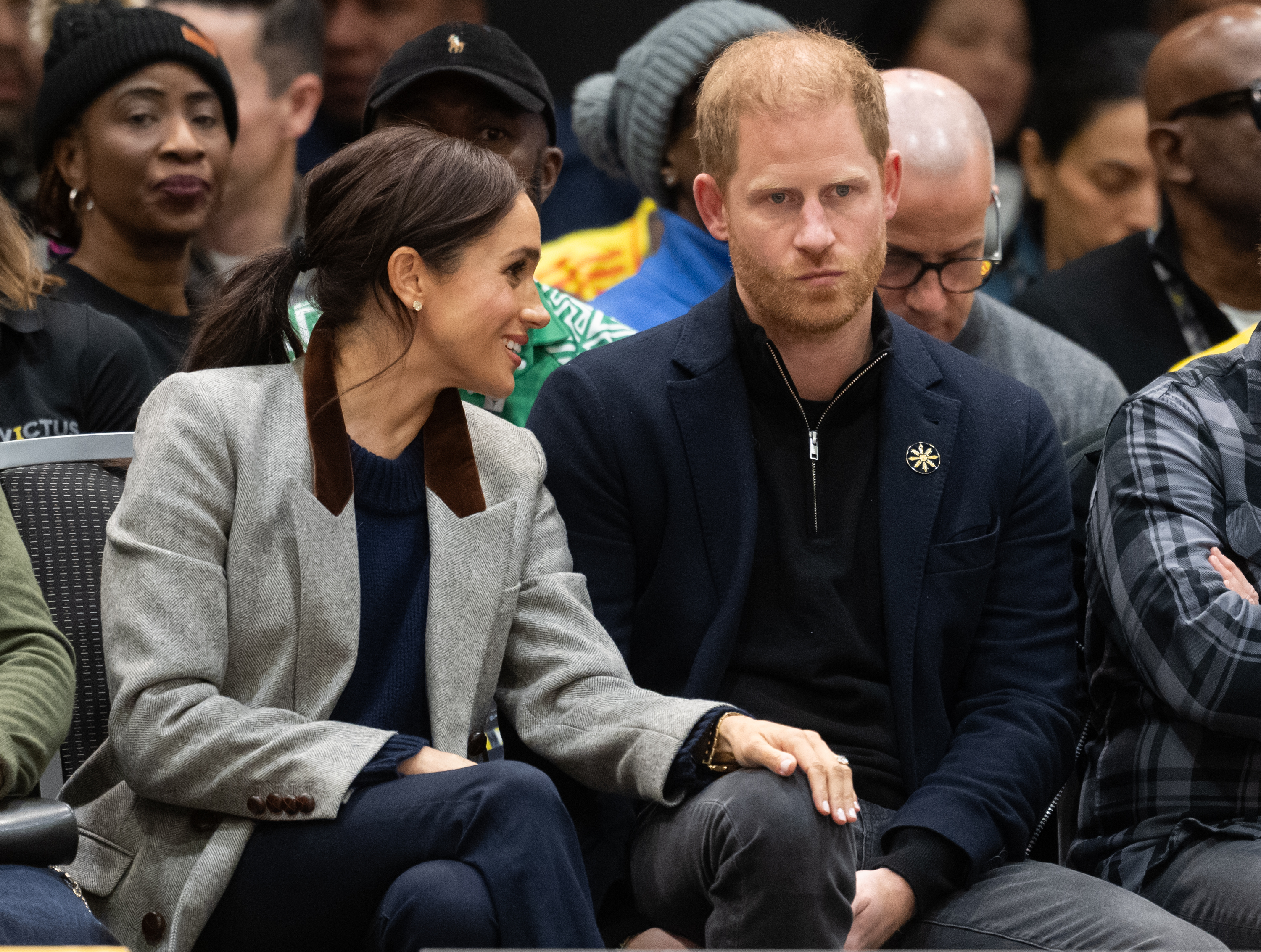 Prince Harry and Meghan Markle at the wheelchair basketball match between the USA and Nigeria during day one of the 2025 Invictus Games at the Vancouver Convention Centre on February 9, 2025, in Vancouver, British Columbia, Canada. | Source: Getty Images