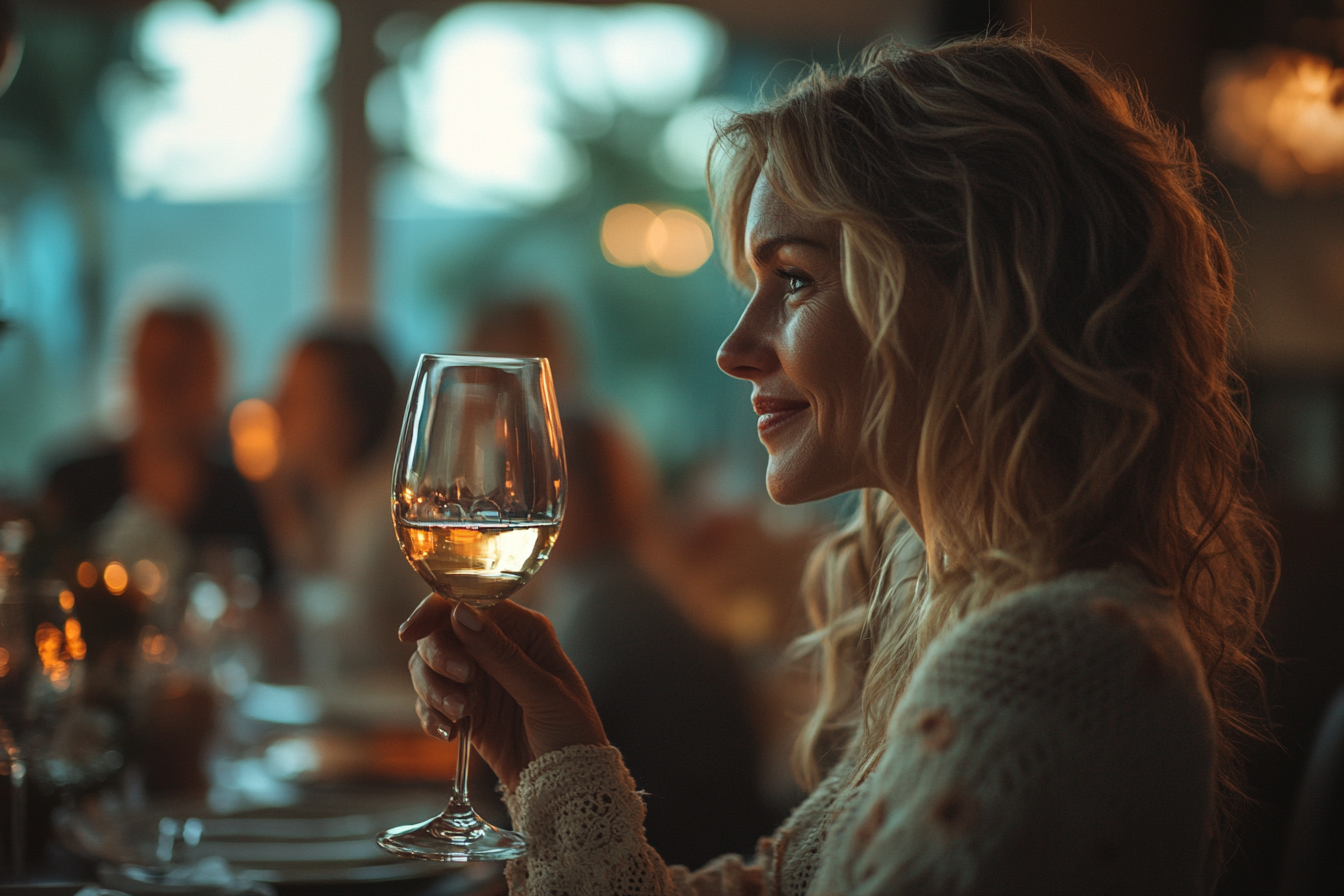 Une femme lève son verre pour trinquer | Source : Midjourney