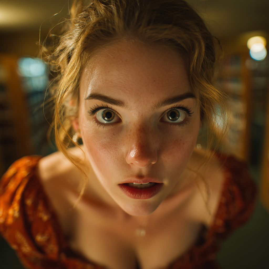 An anxious woman in a library | Source: Midjourney