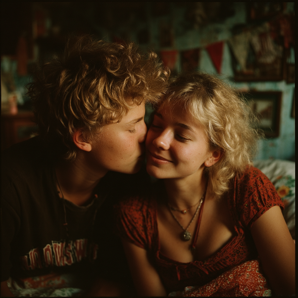 A boy kissing and embracing his mother | Source: Midjourney