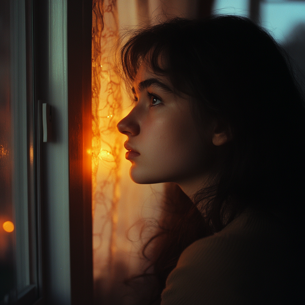 A young woman waiting by her window | Source: Midjourney