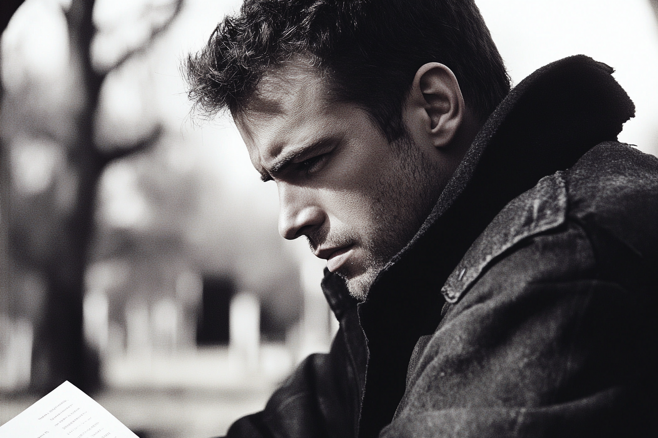 A man in a cemetery reading a letter | Source: Midjourney