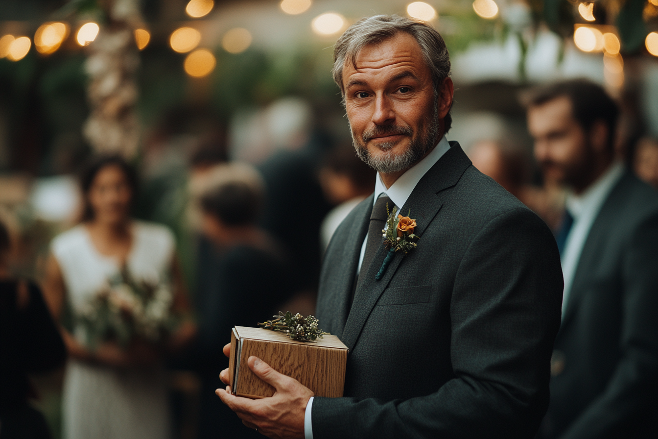 A man with a mix of emotions attending his estranged daughter's wedding | Source: Midjourney