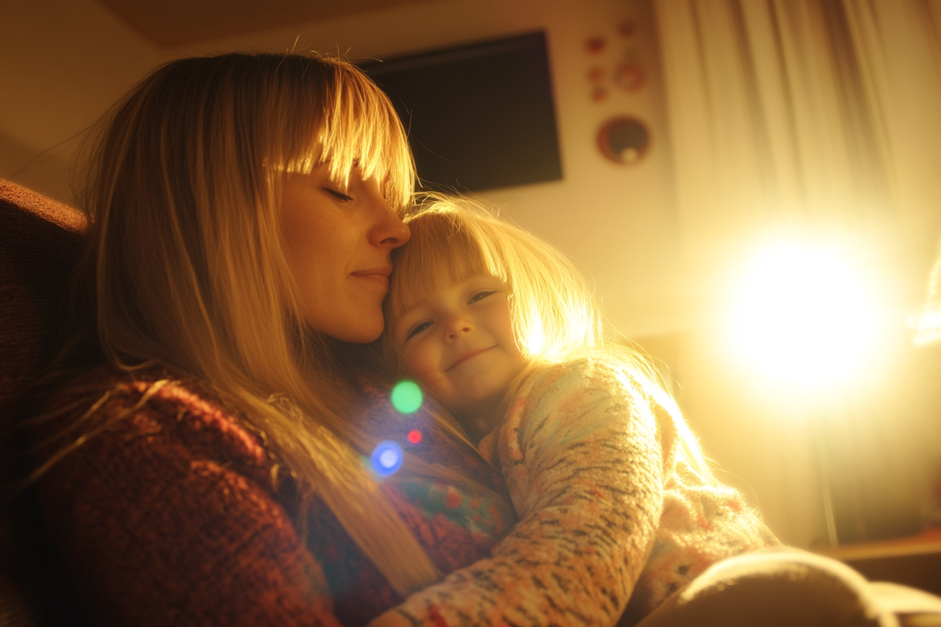 A woman snuggling her daughter | Source: Midjourney