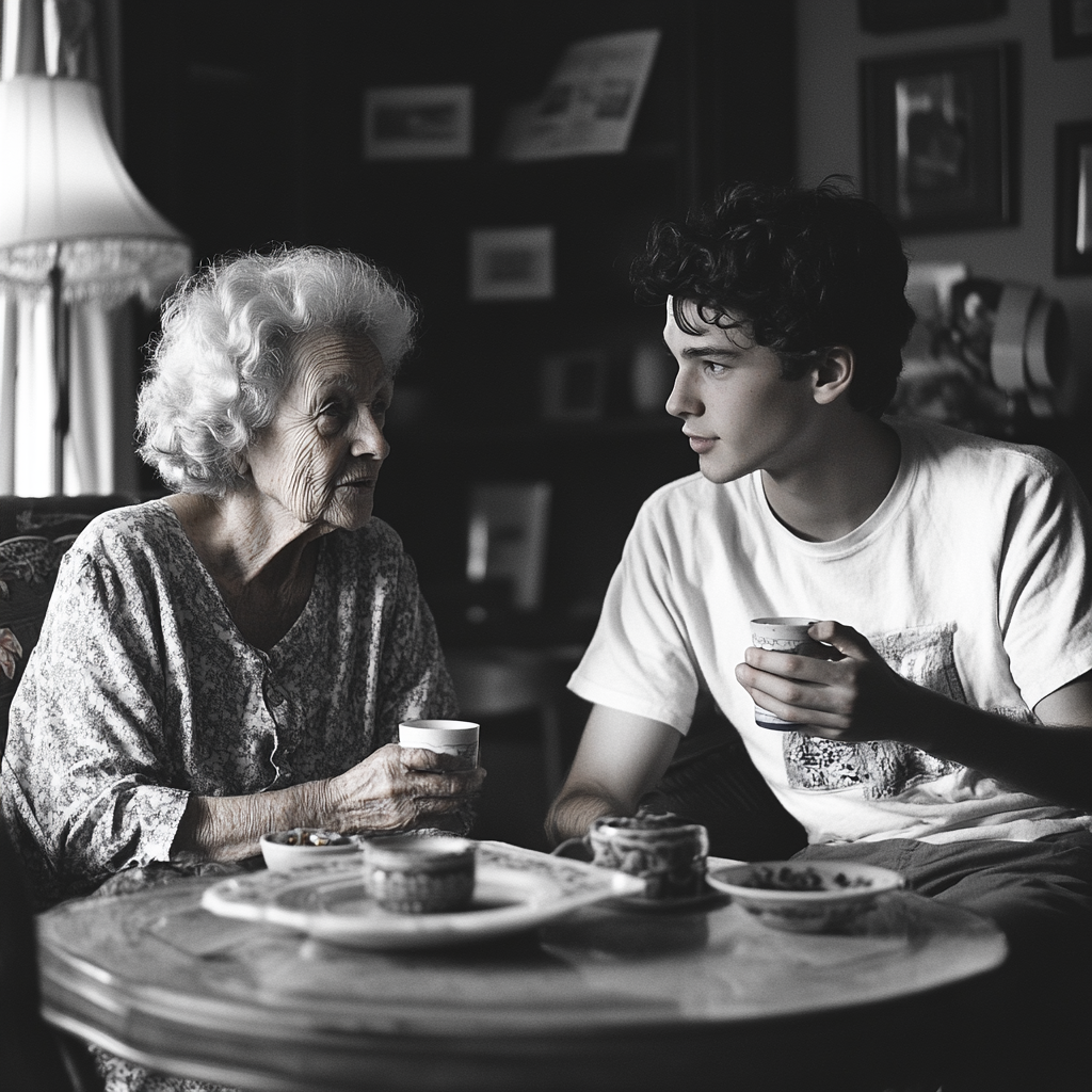 A man and woman having tea | Source: Midjourney