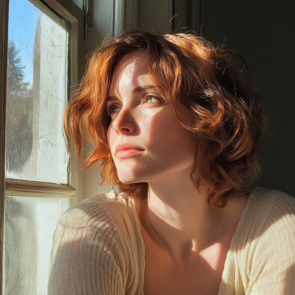 A woman sitting by a window | Source: Midjourney