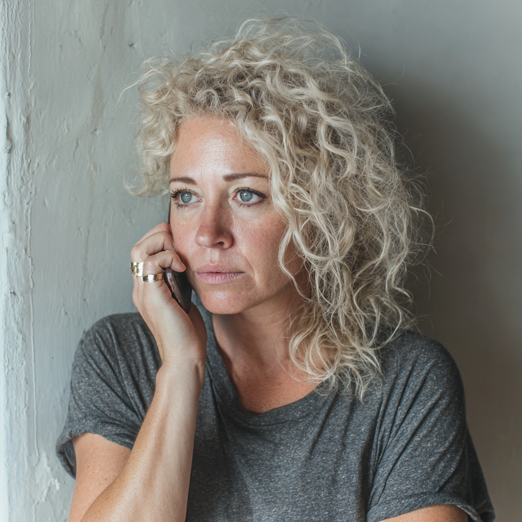 A pensive woman wearing a gray t-shirt | Source: Midjourney