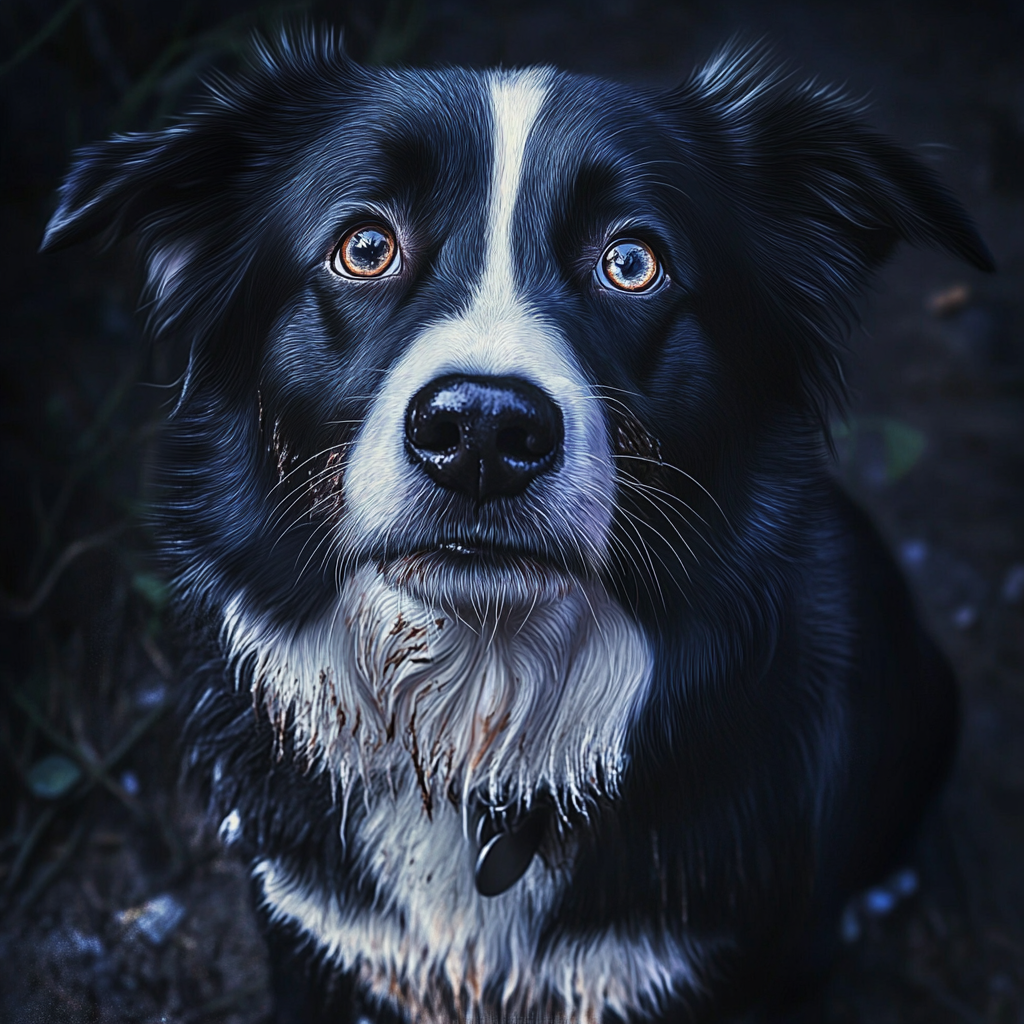 A dog in the woods looking up at his person | Source: Midjourney