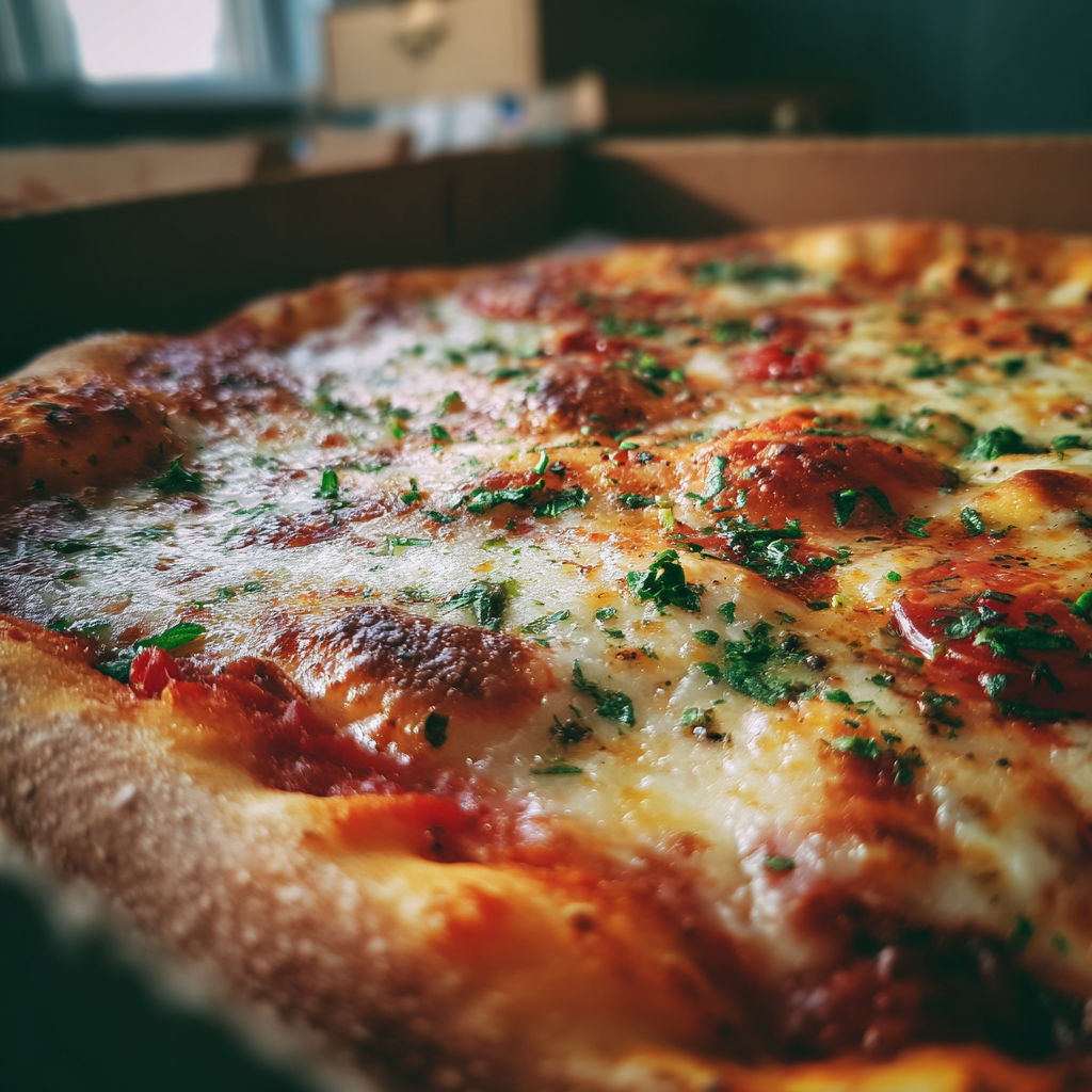 A close-up shot of pizza in a box | Source: Midjourney