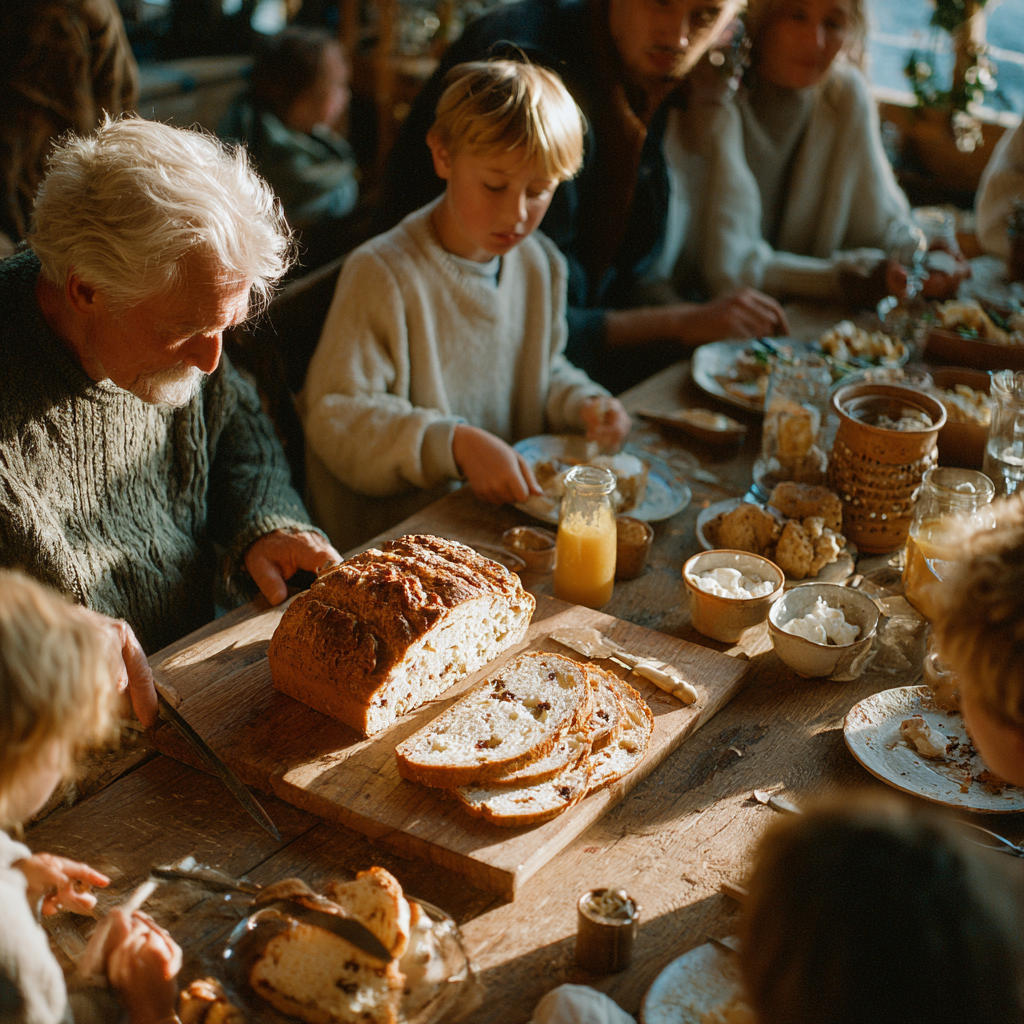 Home-made bread sitting on a dinner table | Source: Midjourney