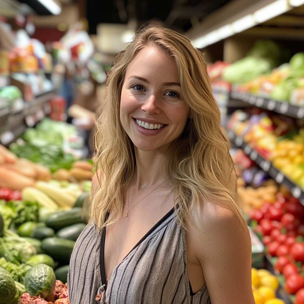 A woman standing in a grocery store | Source: Midjourney