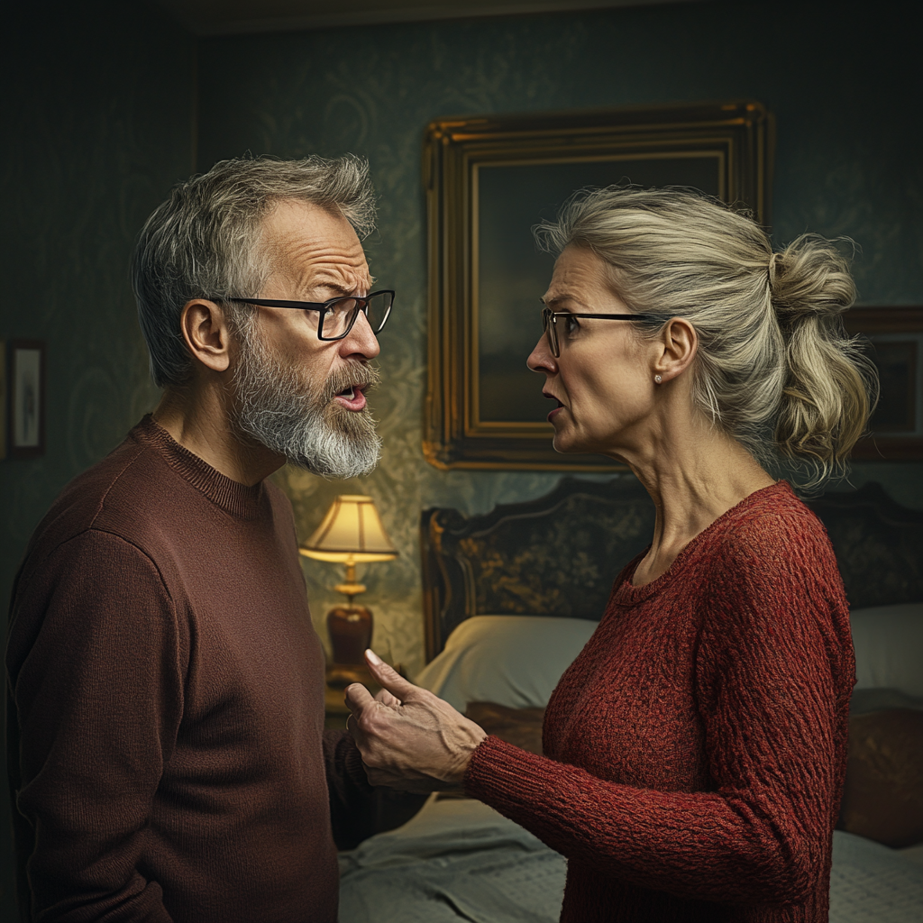 A woman arguing with her husband in their bedroom | Source: Midjourney