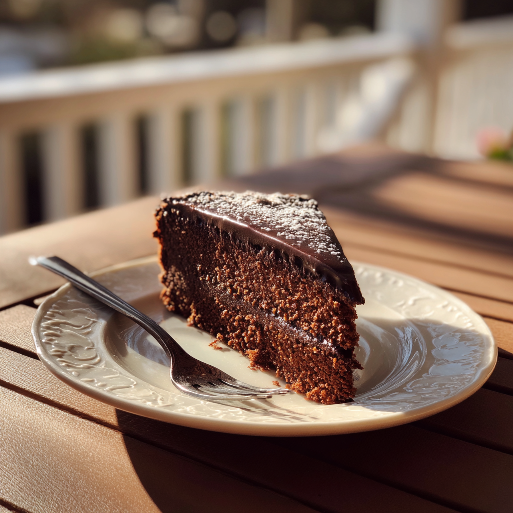 A slice of chocolate cake | Source: Midjourney