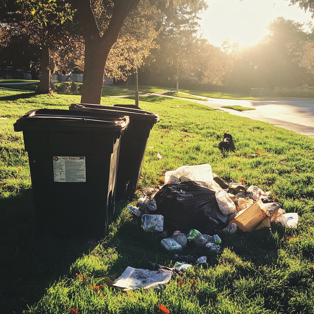 Trash scattered on a lawn | Source: Midjourney