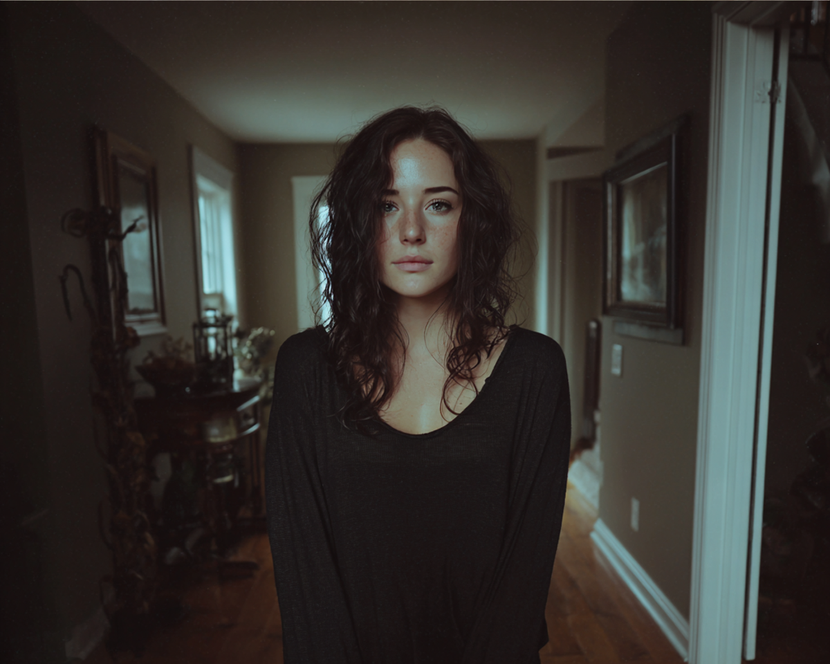 A woman standing in a home hallway | Source: Midjourney