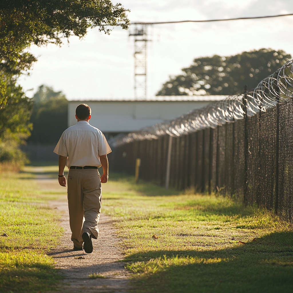 A man walking toward a county jail | Source: Midjourney