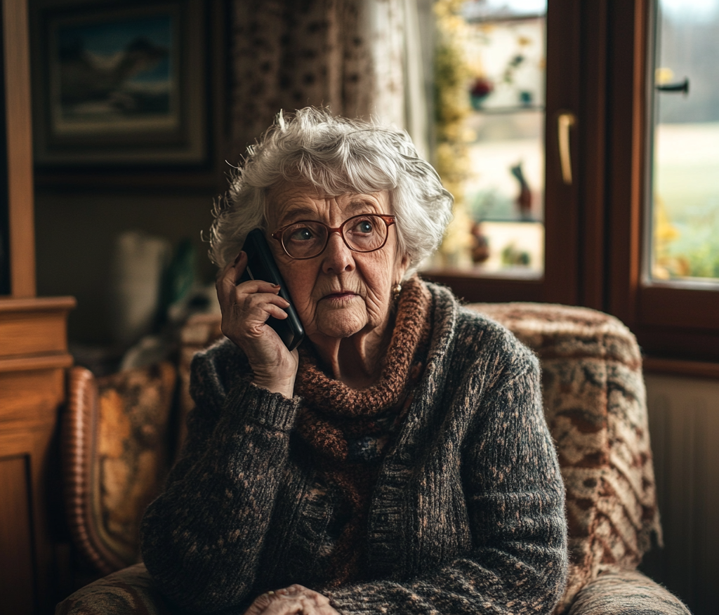 Senior woman talking on the phone | Source: Midjourney