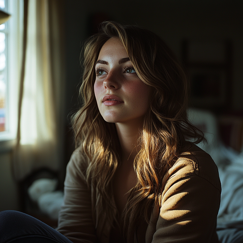 A thoughtful woman sitting alone in her room | Source: Midjourney