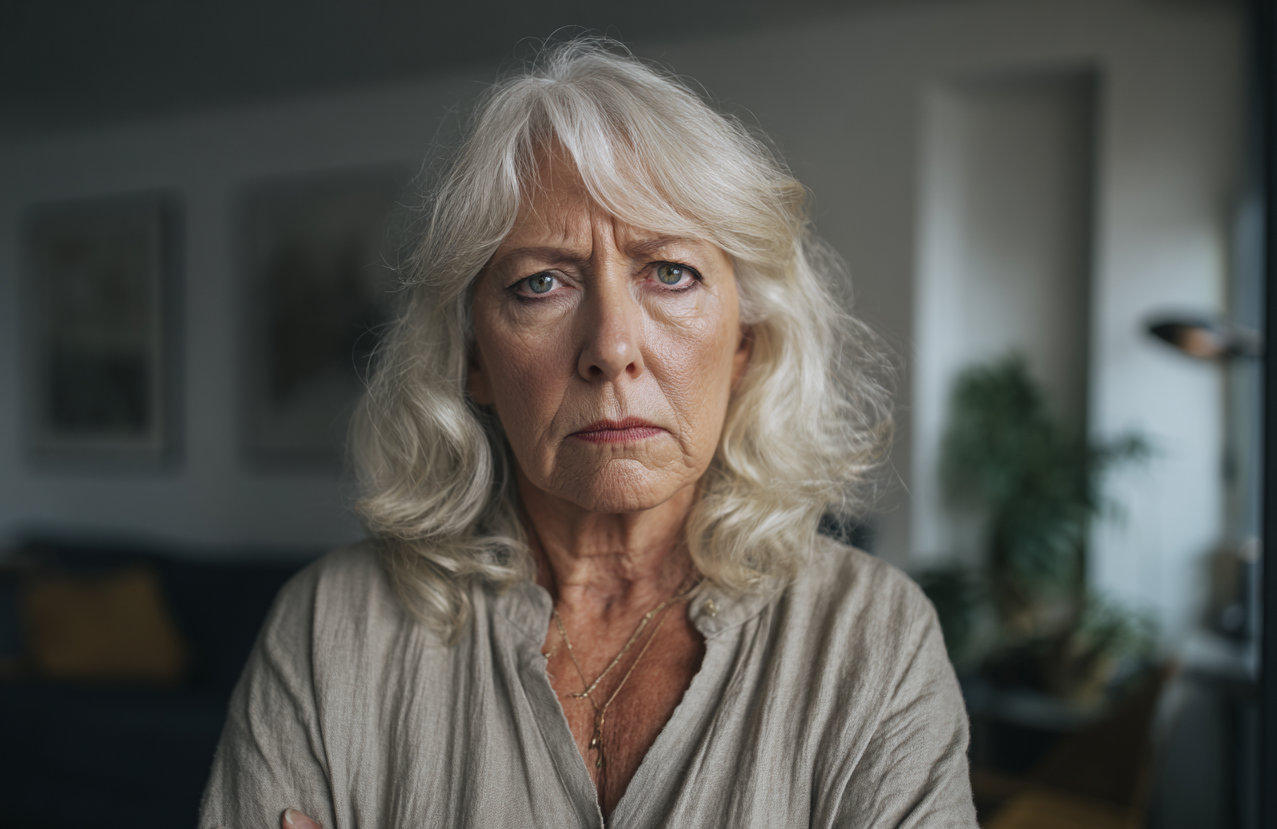 An older woman looking straight ahead | Source: Midjourney