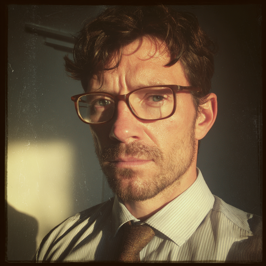 A close up of a man wearing glasses | Source: Midjourney
