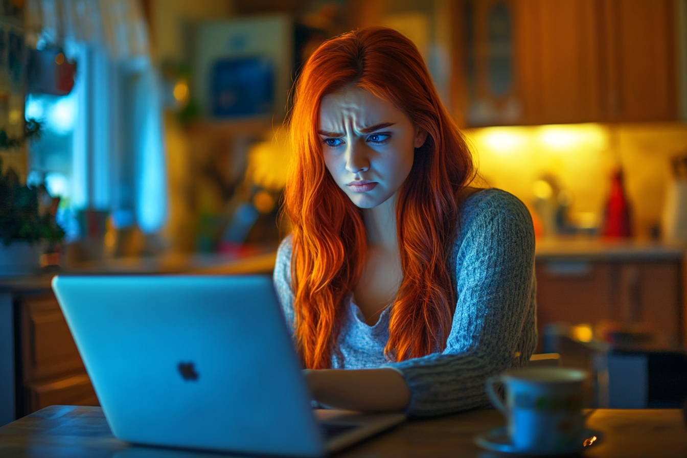 A woman frowning at a laptop | Source: Midjourney