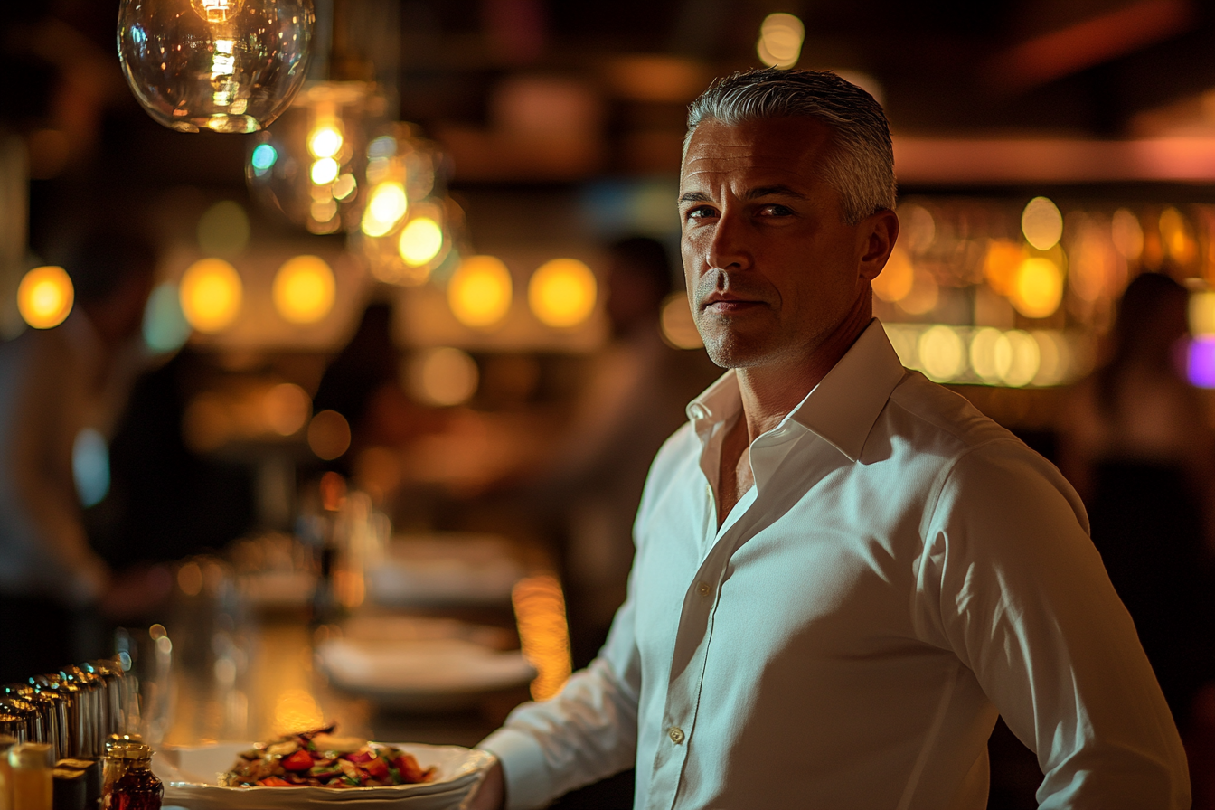 Restaurant manager looking thoughtful | Source: Midjourney