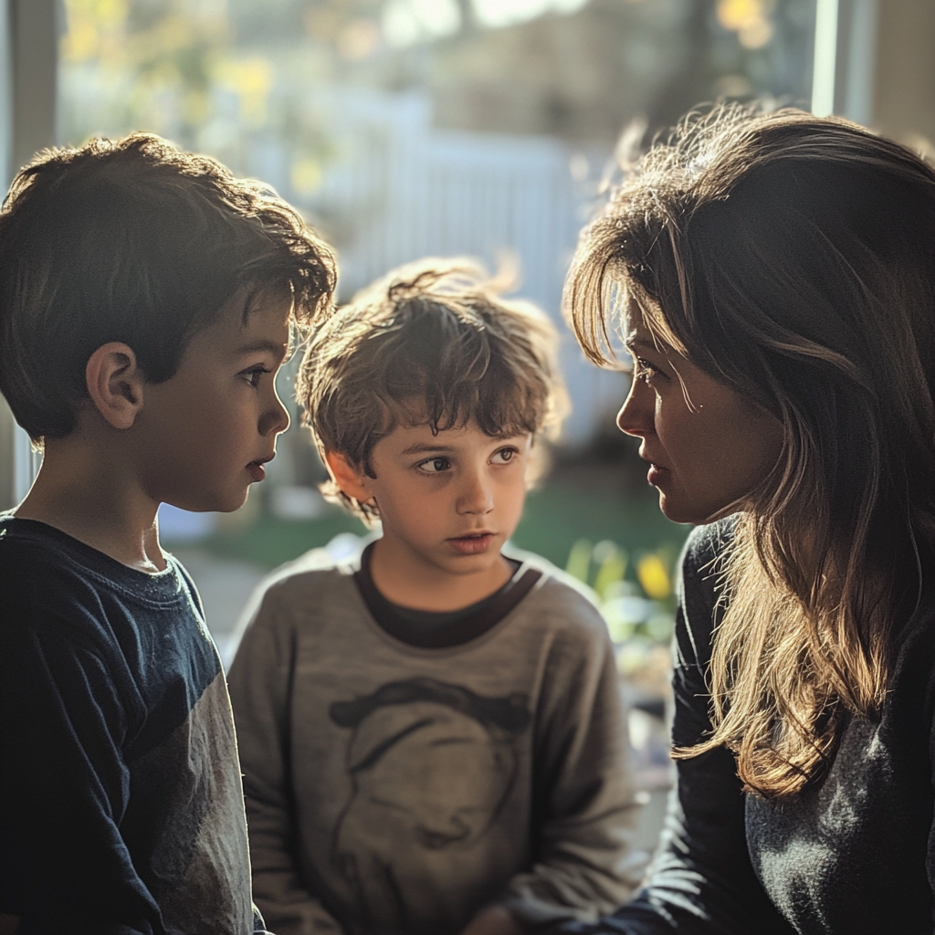 Mother talking to her sons | Source: Midjourney