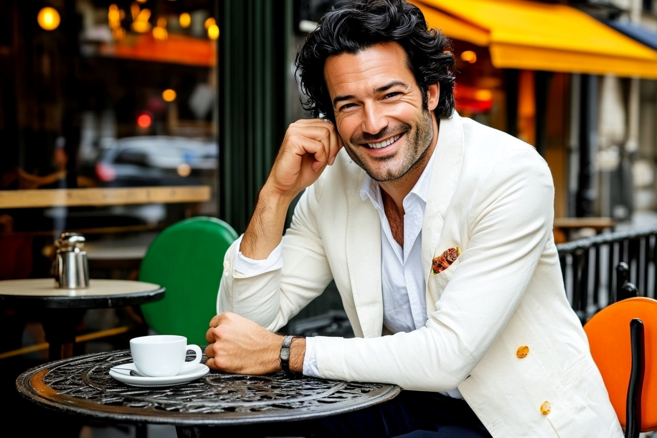 A man seated at an outdoor coffee shop | Source: Midjourney