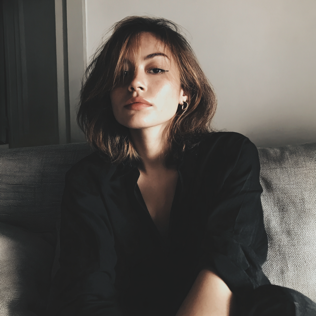 A young woman sitting on a couch | Source: Midjourney