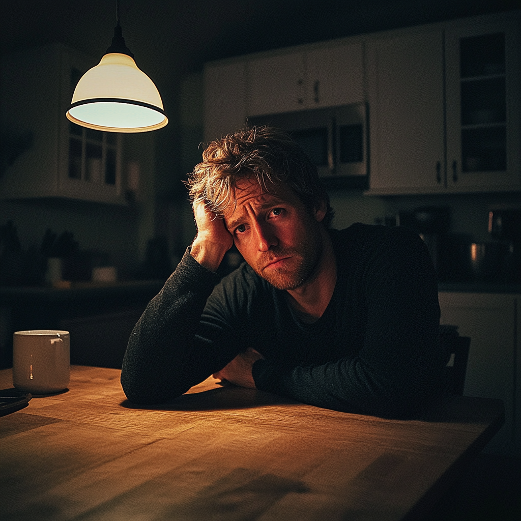 A man sitting at a kitchen table | Source: Midjourney