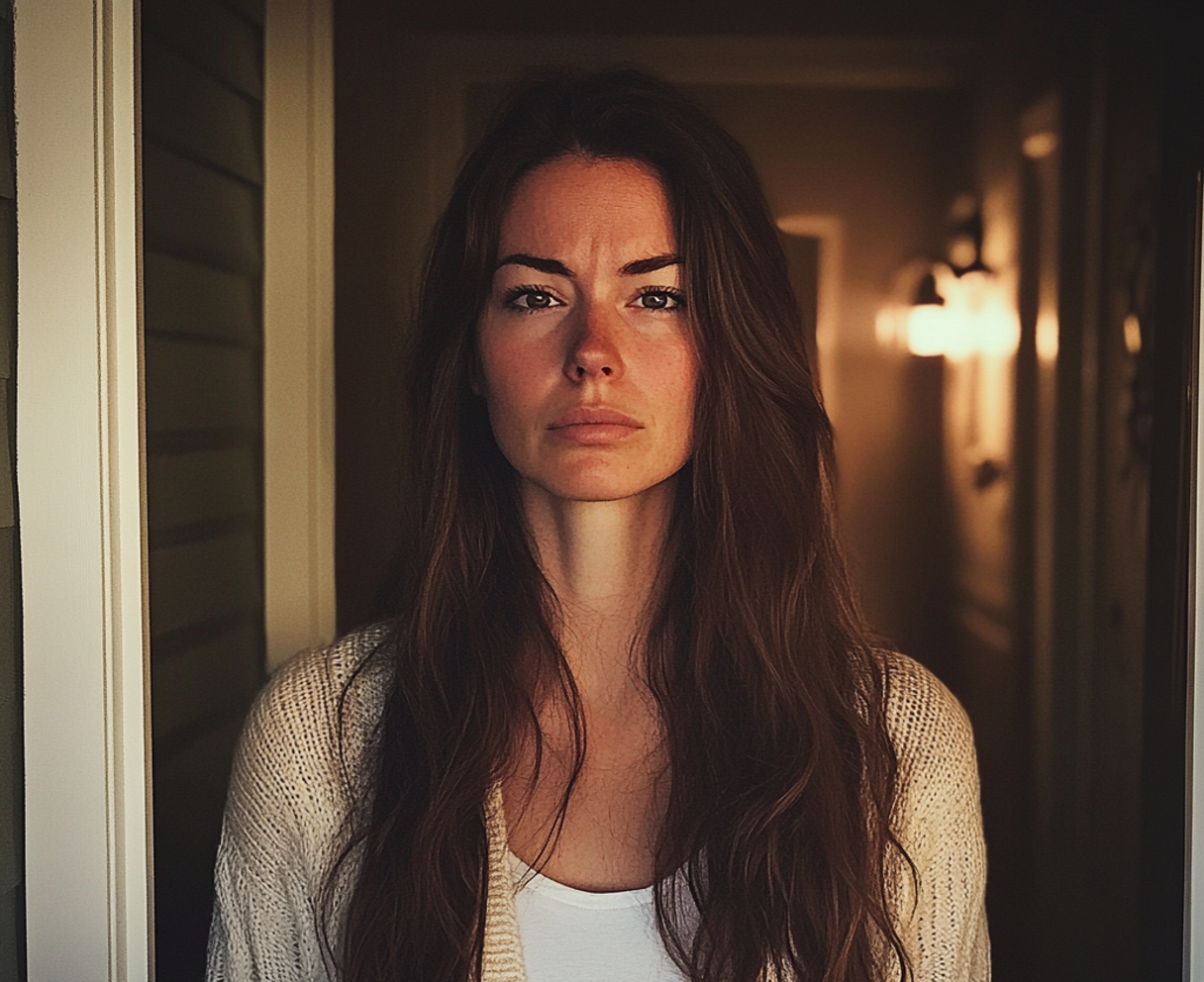A woman standing at a front door | Source: Midjourney