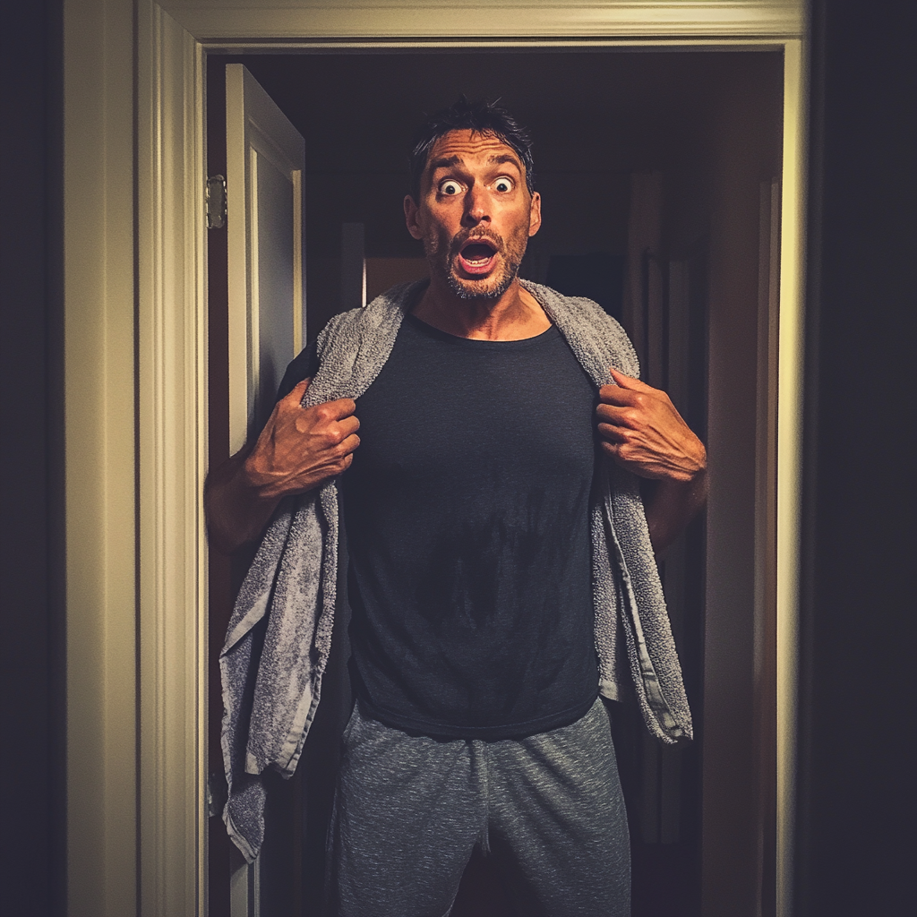 A shocked man standing in a doorway | Source: Midjourney