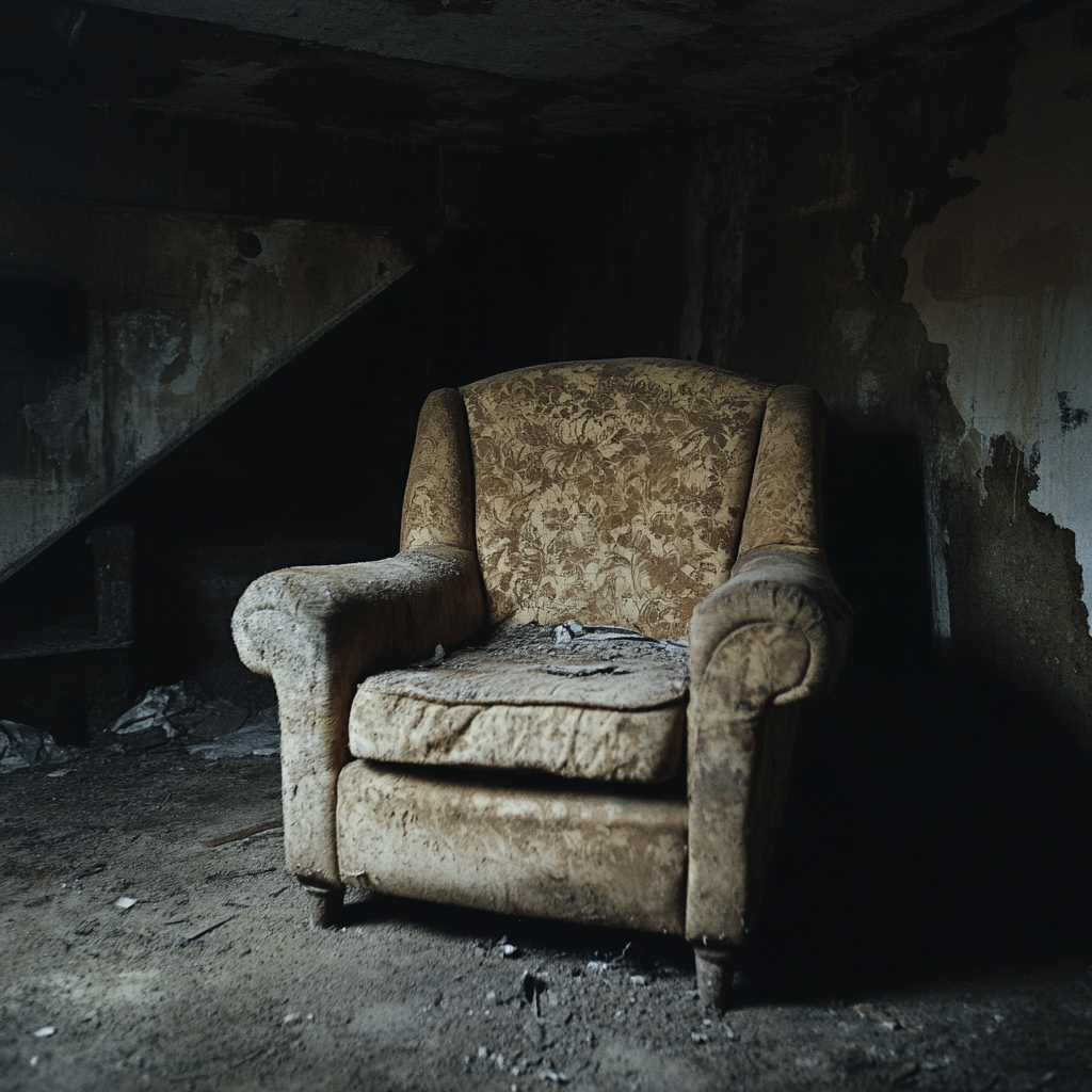 An armchair in a basement | Source: Midjourney