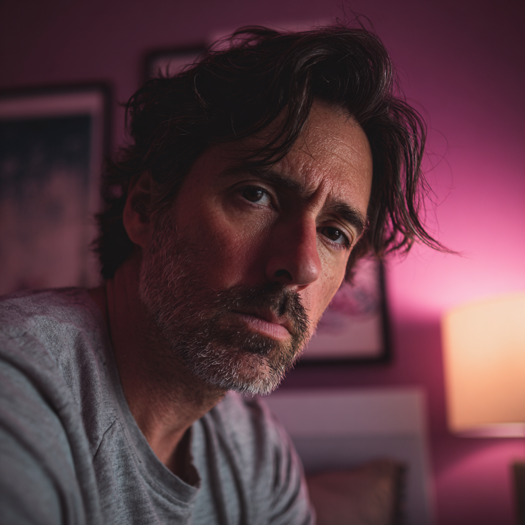 A concerned man sitting in a bedroom | Source: Midjourney