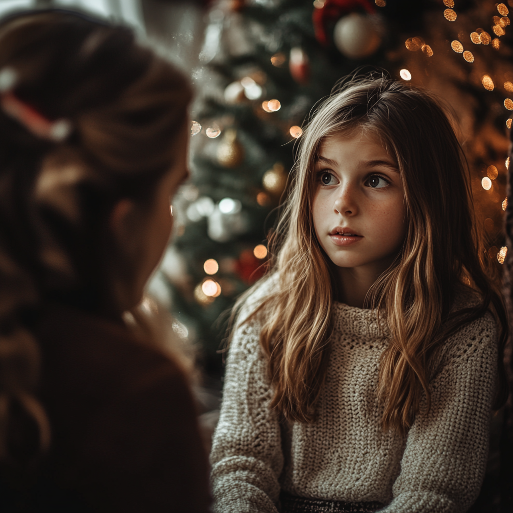 Mother talking to her daughter on Christmas | Source: Midjourney