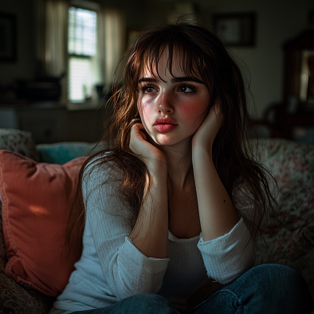 A woman sitting in a living room | Source: Midjourney