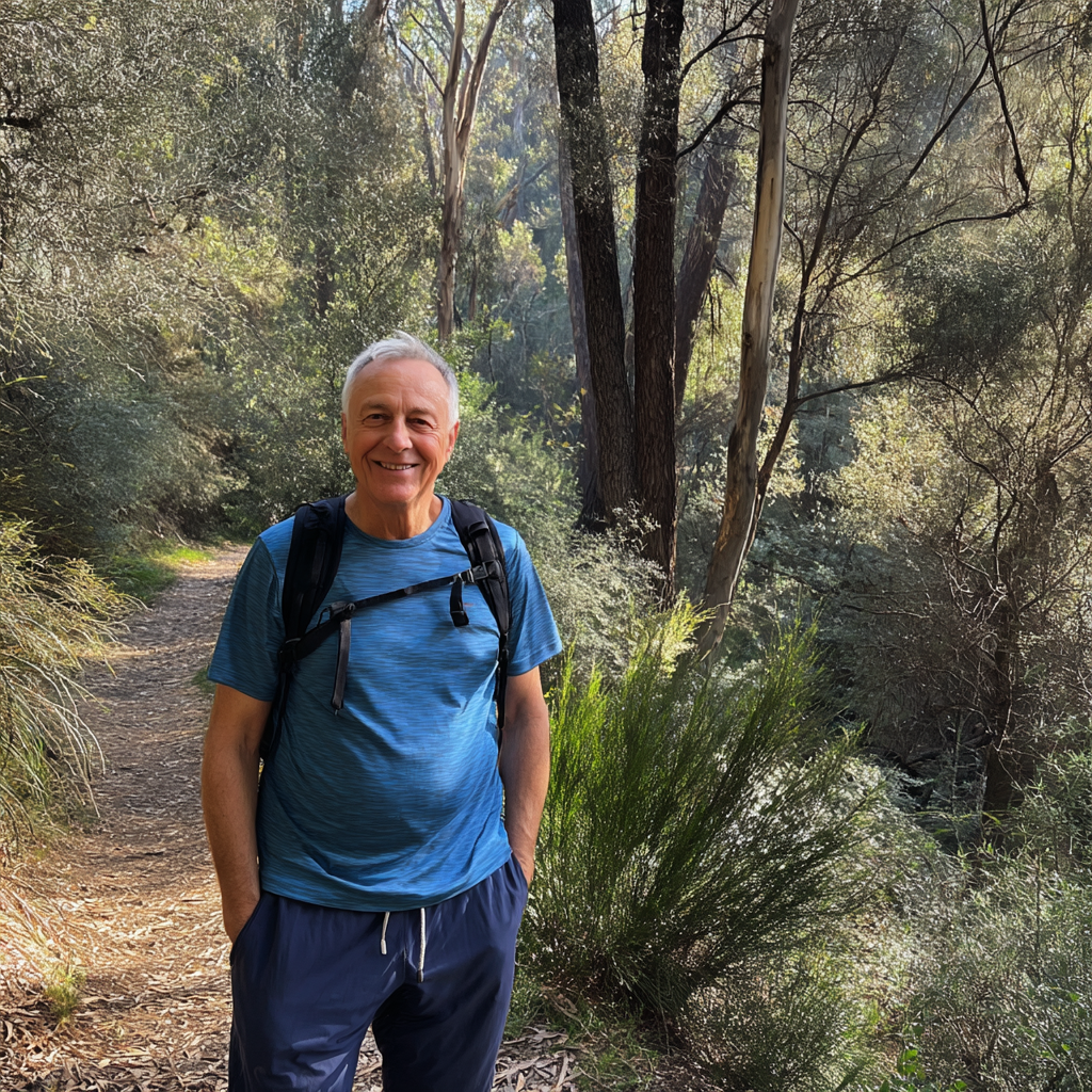 A smiling older man during a hike | Source: Midjourney