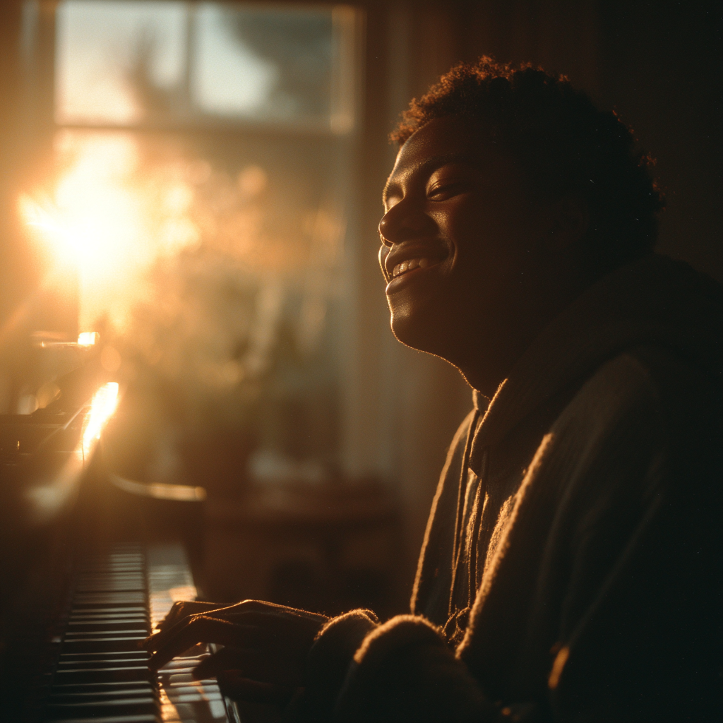 A happy boy playing the piano | Source: Midjourney