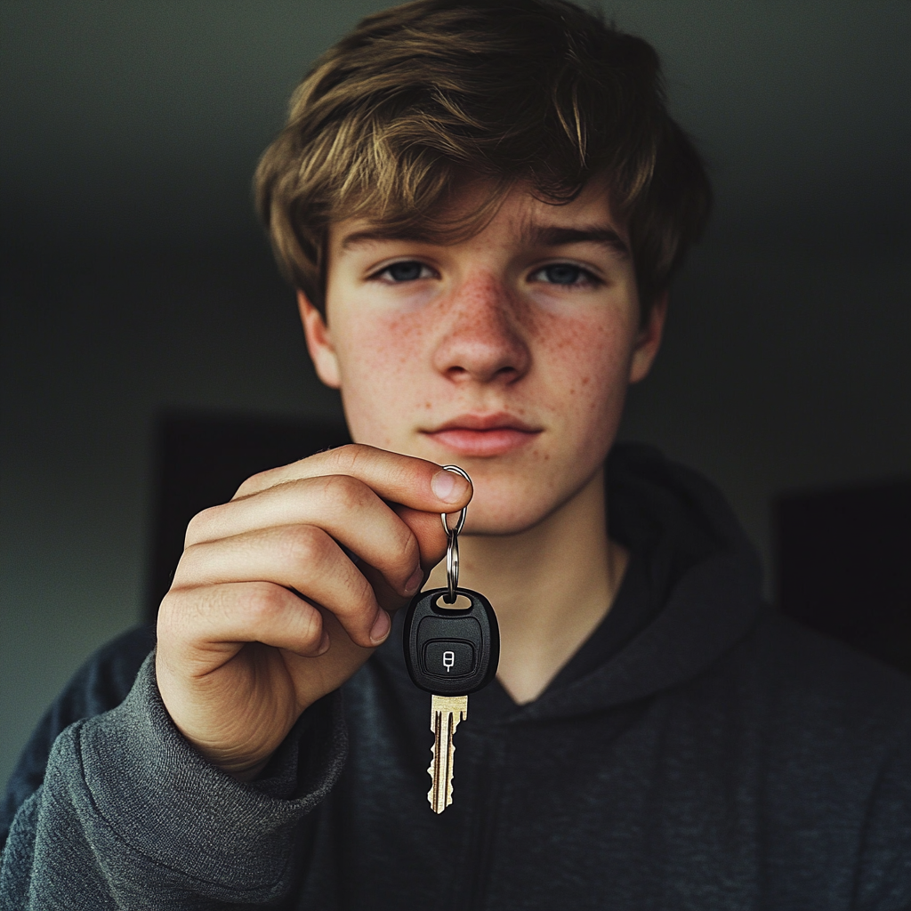 A teenager holding a car key | Source: Midjourney