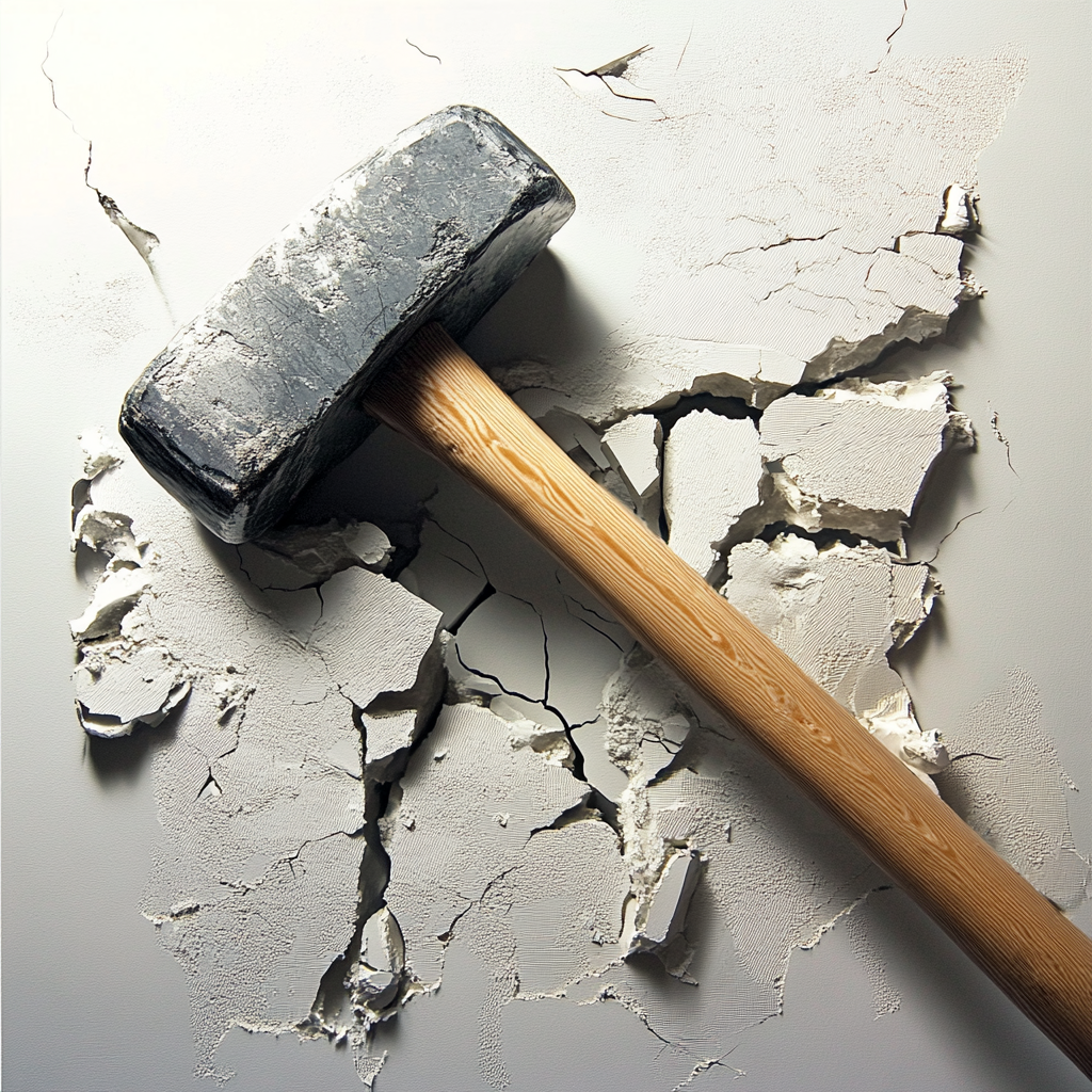 A sledgehammer and broken drywall | Source: Midjourney