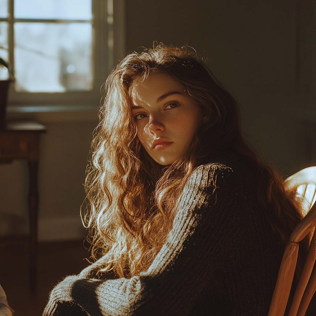 A serious woman in a chair | Source: Midjourney