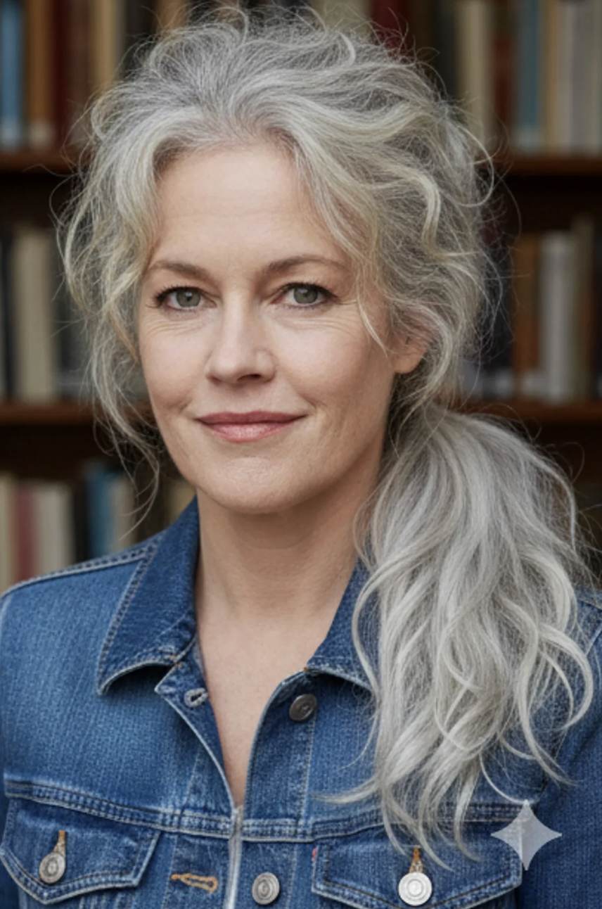 This AI portrait imagines Griffith with a looser gray hairstyle and a more casual, naturally aged look. Like the other renderings, it is a hypothetical interpretation and does not establish how she would actually look without cosmetic work. | Source: Gemini